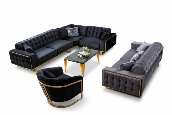Ensemble de salon design 3 pièces Canapé d'angle en L + 3 + 1 place Canapé d'angle de luxe