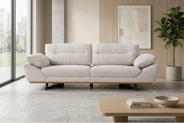 Canapé design confortable 3 places en tissu blanc dans le salon