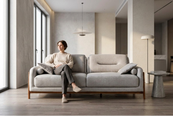 Canapé de luxe 3 places, mobilier de salon trois places rembourré moderne en textile