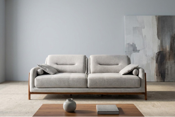 Canapé de luxe 3 places, mobilier de salon trois places rembourré moderne en textile