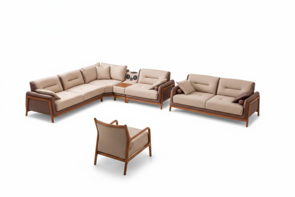 Ensemble salon de luxe 3 pièces Canapé d'angle en L 3 places Fauteuil relax Furniture