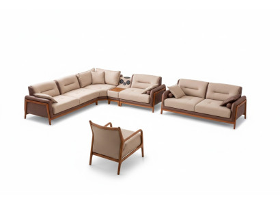 Ensemble salon de luxe 3 pièces Canapé d'angle en L 3 places Fauteuil relax Furniture