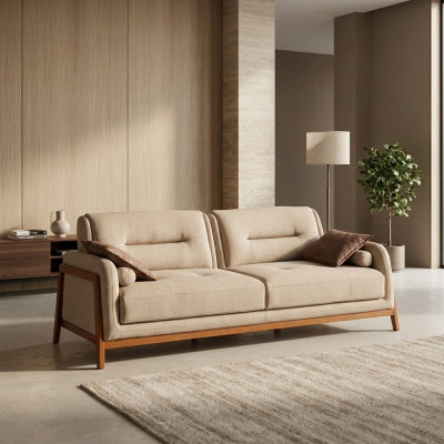 Canapé design 3 places, luxueux, rembourrage marron, meuble de salon