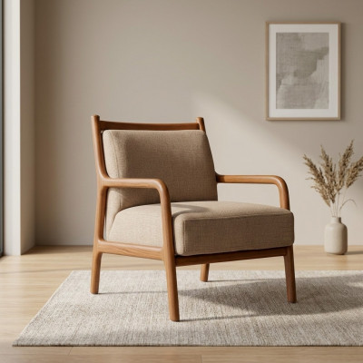 Fauteuil moderne beige pour salon Mobilier de luxe Design Tissu d'ameublement en imitation cuir