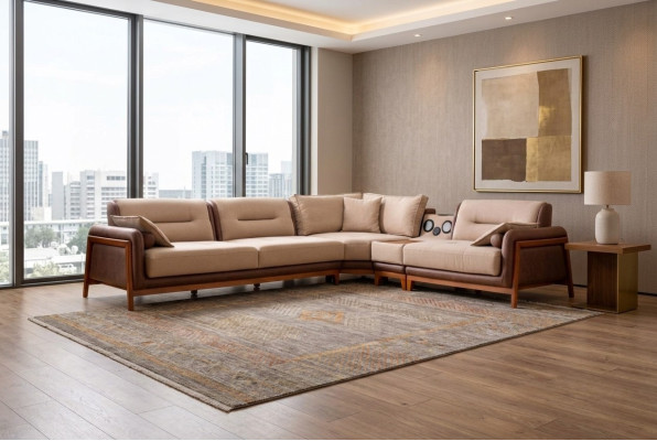 Canapé d'angle de luxe en forme de L beige Mobilier de salon Canapé Canapés multifonctions Modernes
