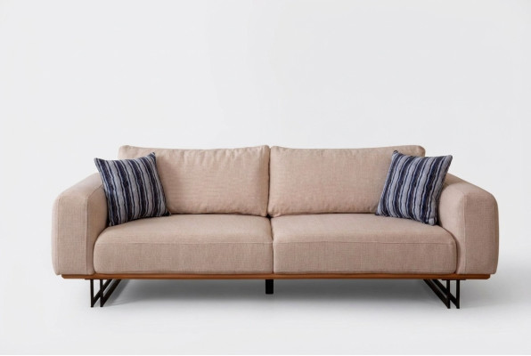 Canapé design 3 places Tissu d'ameublement Moderne Beige 230cm Sofa