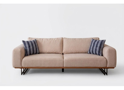 Canapé design 3 places Tissu d'ameublement Moderne Beige 230cm Sofa