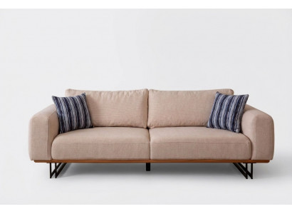 Canapé design 3 places Tissu d'ameublement Moderne Beige 230cm Sofa