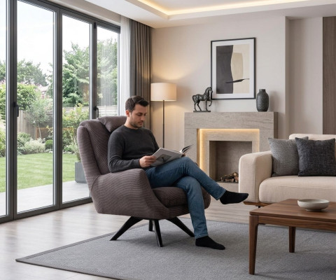 Fauteuil design Tissu d'ameublement Moderne rembourrage marron Club Lounge Moderne