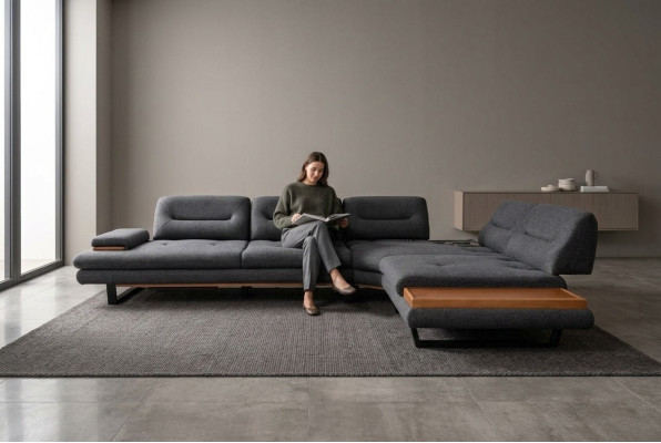 Designer Canapé d'angle en forme de L de luxe Gris Mobilier pour le salon Paysage vivant