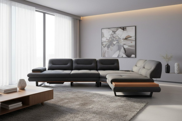 Designer Canapé d'angle en forme de L de luxe Gris Mobilier pour le salon Paysage vivant
