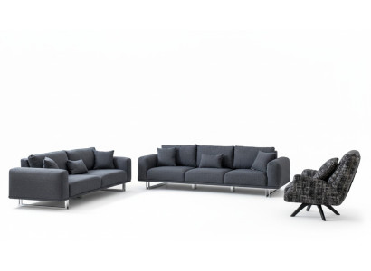 Ensemble de salon design Canapé 4 + 3 + 1 place Luxe Gris Paysage de vie