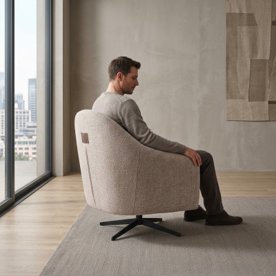 Fauteuil moderne Gris Lounge Club Salon Style Rembourrage Textile Siège unique