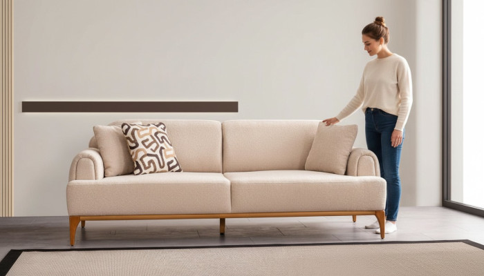 Canapé moderne 3 places Salon Beige xxl 220cm Meubles de luxe Canapés Canapés