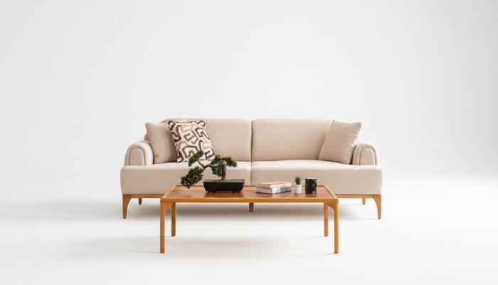 Canapé moderne 3 places Salon Beige xxl 220cm Meubles de luxe Canapés Canapés