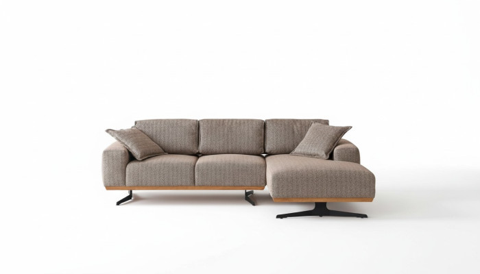 Canapé d'angle de luxe en forme de L, meuble moderne pour salon en gris.
