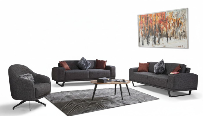 Ensemble de salon de luxe composé de 3 pièces. Ensemble canapé de couleur noire.