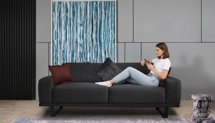 Canapé design 3 places Salon de luxe Noir Mobilier Canapés Sofas