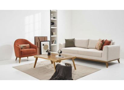 Ensemble de canapé 3 + 1 place Mobilier design Canapé beige en textile 2 pièces