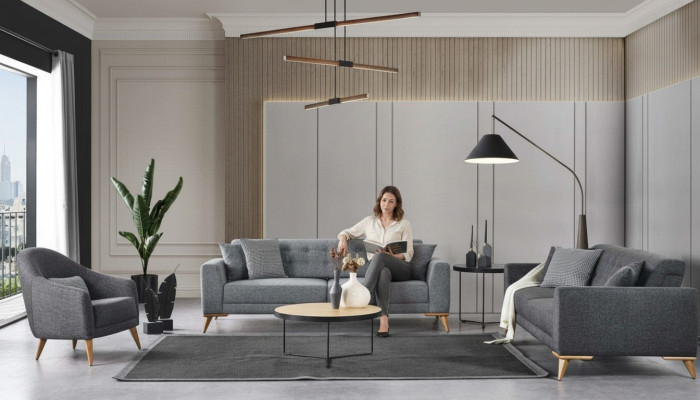 Ensemble de salon élégant 3 pièces. Mobilier de luxe Design moderne gris Canapé 3+1