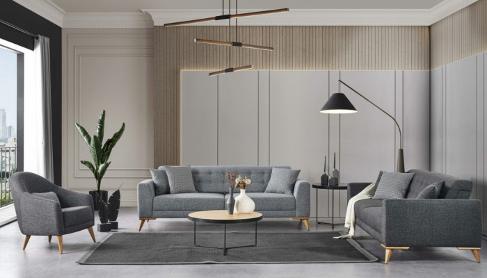 Ensemble de salon élégant 3 pièces. Mobilier de luxe Design moderne gris Canapé 3+1