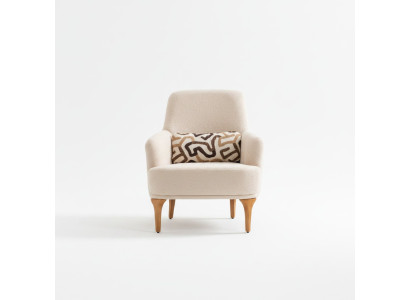 Fauteuil design de couleur beige pour le salon en bois élégant, style lounge club.