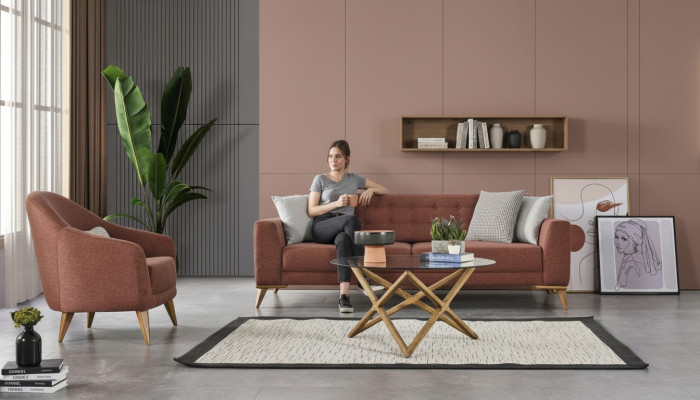 Salle de séjour Ensemble Rose Élégante Suite canapé 3+1 places Fauteuil Canapés