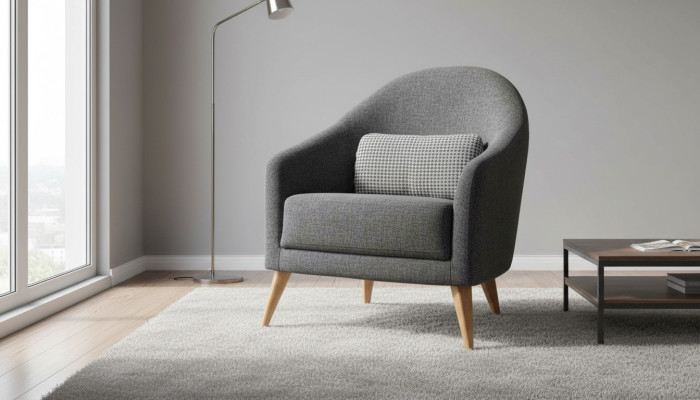Fauteuil design rembourré en tissu gris de luxe pour salon lounge club
