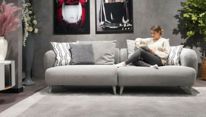 Canapé de luxe 3 places Design Couleur Grise Canapé doux Tissu Rembourrage Grand xxl