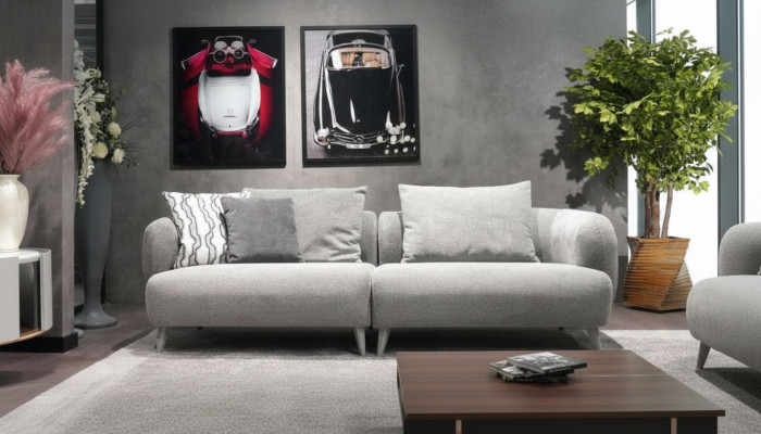 Canapé de luxe 3 places Design Couleur Grise Canapé doux Tissu Rembourrage Grand xxl