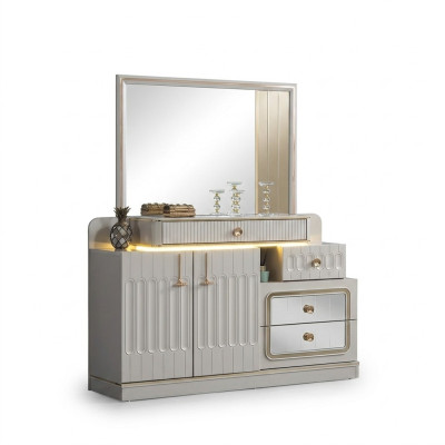 Commode de luxe avec miroir Mobilier de chambre de style Buffet blanc Meuble de commode