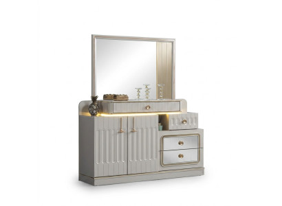 Commode de luxe avec miroir Mobilier de chambre de style Buffet blanc Meuble de commode