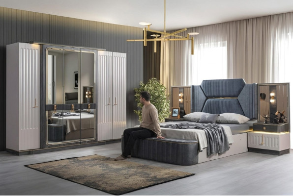 Ensemble de chambre à coucher Lit 2x Tables de chevet Armoire Penderie design 4 pièces