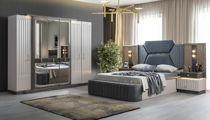 Ensemble de chambre à coucher Lit 2x Tables de chevet Armoire Penderie design 4 pièces