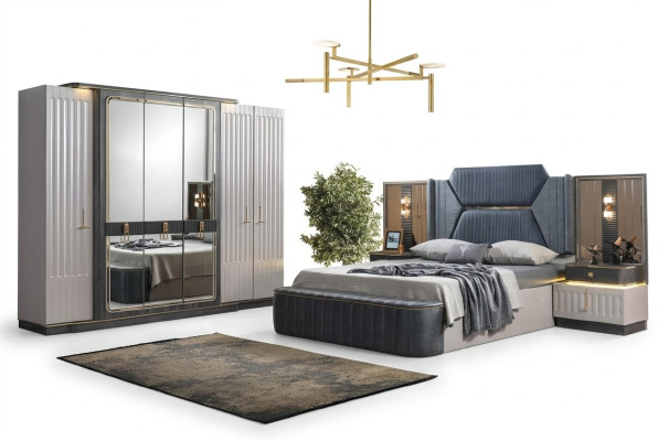 Ensemble de chambre à coucher Lit 2x Tables de chevet Armoire Penderie design 4 pièces