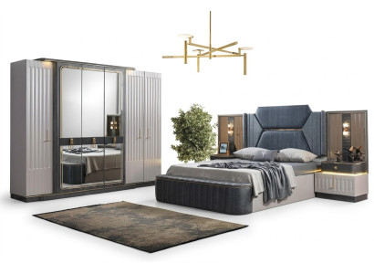 Ensemble de chambre à coucher Lit 2x Tables de chevet Armoire Penderie design 4 pièces
