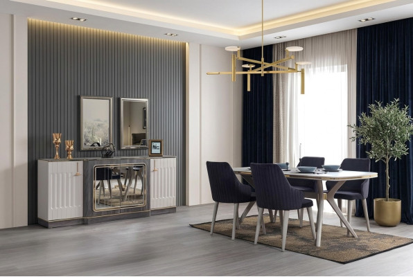 Ensemble de salle à manger de luxe Table à manger + 6x chaises + Buffet avec 2x miroirs nouvel ensemble