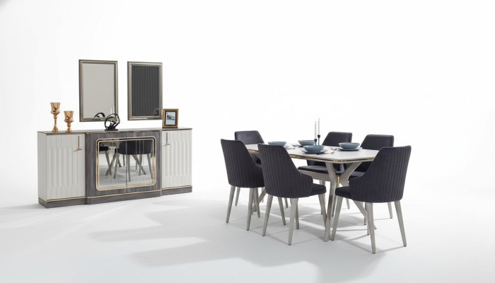 Ensemble de salle à manger de luxe Table à manger + 6x chaises + Buffet avec 2x miroirs nouvel ensemble