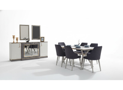 Ensemble de salle à manger de luxe Table à manger + 6x chaises + Buffet avec 2x miroirs nouvel ensemble