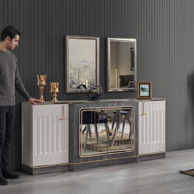 Buffet moderne avec 2 miroirs Meubles de salon design Commode en bois