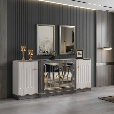 Buffet moderne avec 2 miroirs Meubles de salon design Commode en bois