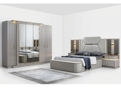 Meubles de designer 4 pièces. Ensemble de chambre Lit 2x Table de chevet Armoire neuve.