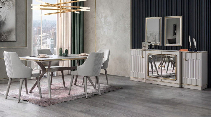 Salle à manger Ensemble Suite Buffet avec 2x Miroir Table 6x Chaise 10pcs.