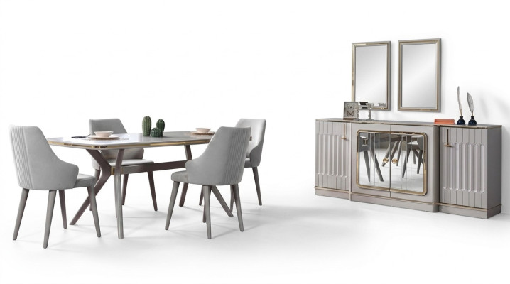 Salle à manger Ensemble Suite Buffet avec 2x Miroir Table 6x Chaise 10pcs.