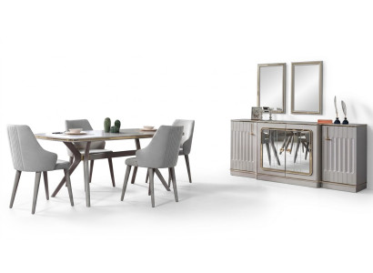 Salle à manger Ensemble Suite Buffet avec 2x Miroir Table 6x Chaise 10pcs.