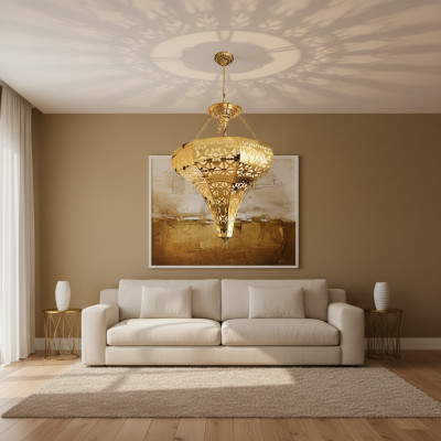 Lustre de plafond Une lampe suspendue dorée Salon Lampe de luxe Luminaire