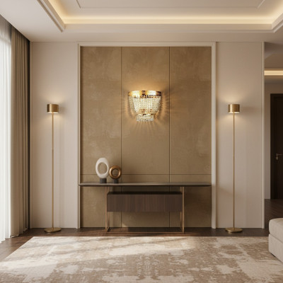 Luminaire de plafond moderne en laiton Lampe Or Cristal