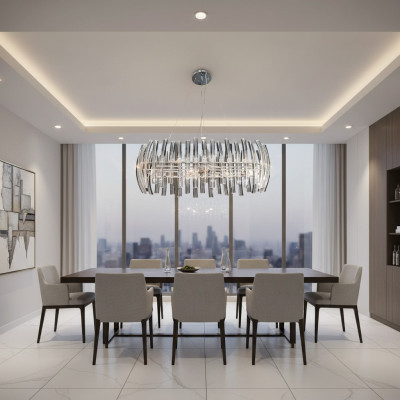 Lustre en cristal pour le salon dans une luxueuse couleur chromée