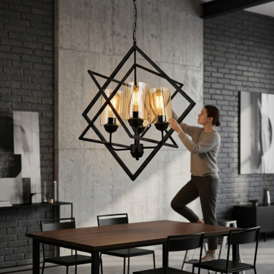Lustre de plafond lampe suspendue Salon Luxe Intérieur noir Luminaire