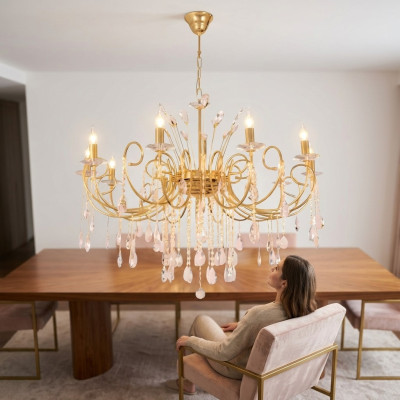 Lustre Belle lumière de plafond en cristal doré Lumières Lampes
